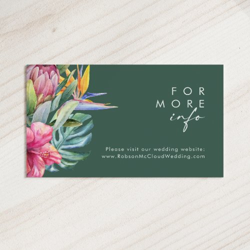 Colorful Tropical Floral  Green Wedding Website Enclosure Card
