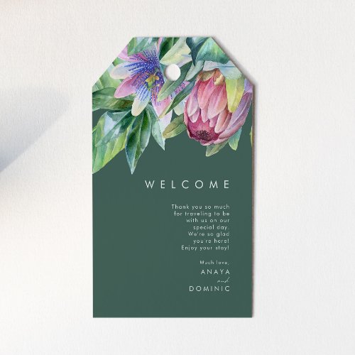 Colorful Tropical Floral  Green Wedding Welcome Gift Tags