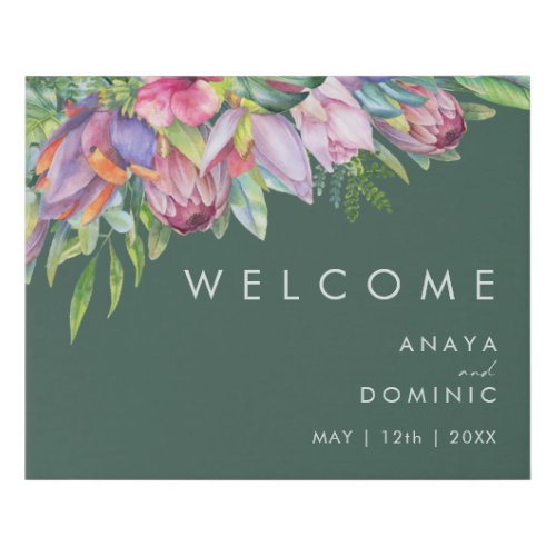 Colorful Tropical Floral  Green Welcome Faux Canvas Print