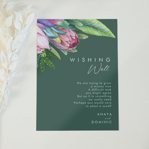 Colorful Tropical Floral  Green Wishing Well Enclosure Card