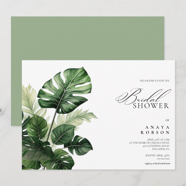 Colorful Tropical Floral | Greenery bridal shower  Invitation (Front/Back)