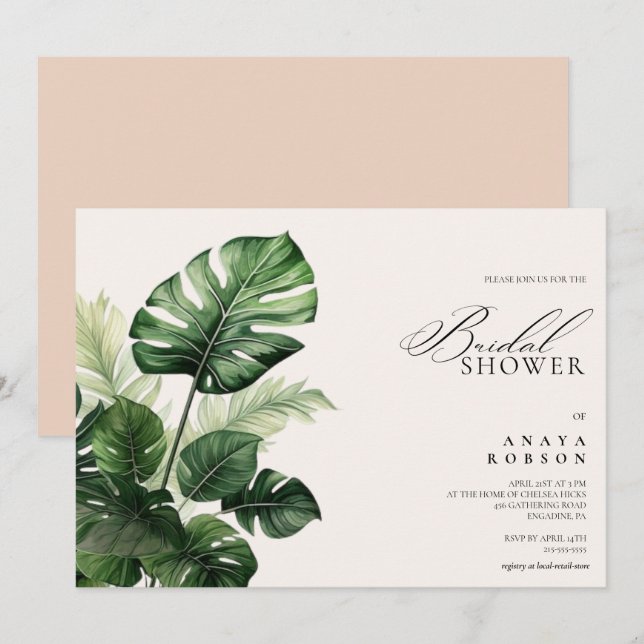 Colorful Tropical Floral | Greenery bridal shower  Invitation (Front/Back)