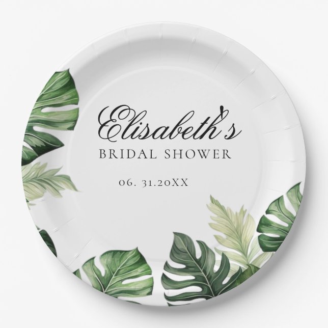 Colorful Tropical Floral | Greenery bridal shower  Paper Plates (Front)