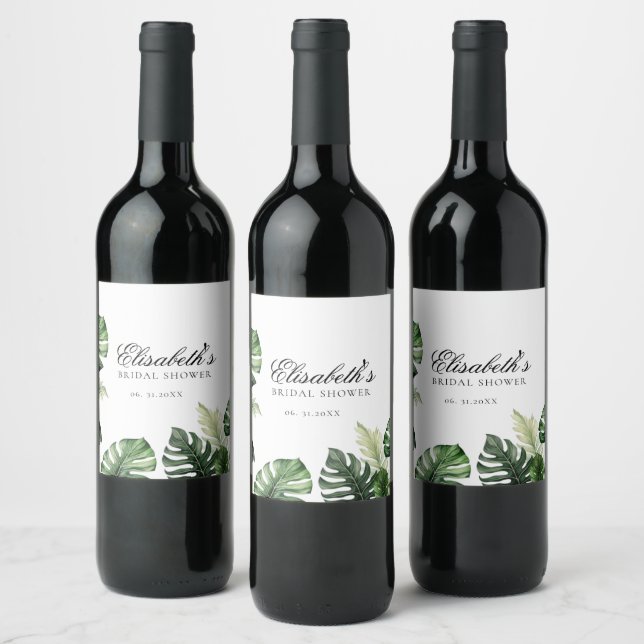 Colorful Tropical Floral | Greenery bridal shower  Wine Label (Bottles)