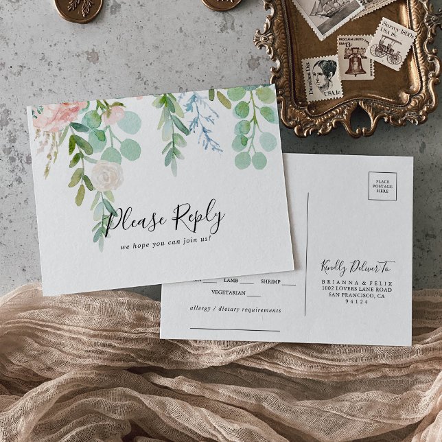 Colorful Tropical Floral Menu Choice RSVP Postcard (Creator Uploaded)