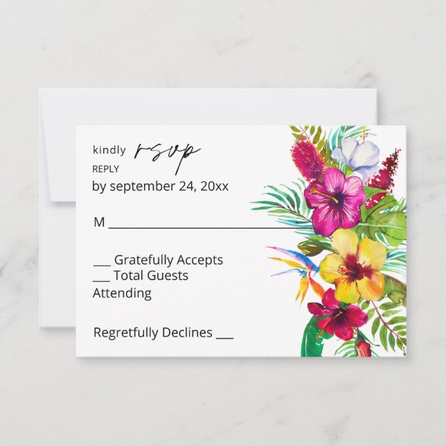 Colorful Tropical Floral no Meal RSVP (Front)