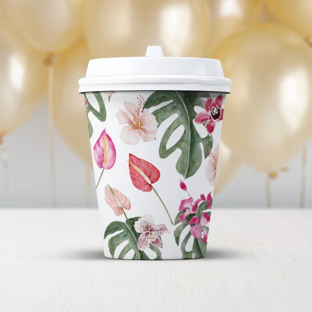 Colorful Tropical Floral Paper Cups (Colorful Tropical Floral Decor Paper Cups by Painted Paperie
)