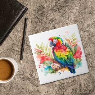 Colorful Tropical Floral Parrot Ceramic Tile