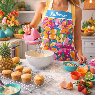 Colorful Tropical Floral Pattern Apron
