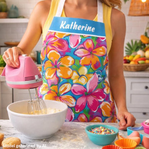 Colorful Tropical Floral Pattern Apron