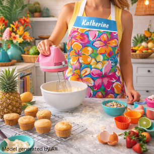 Colorful Tropical Floral Pattern Apron