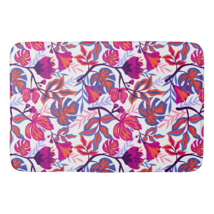 Colorful, Tropical Floral Pattern Bath Mat