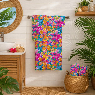 Colorful Tropical Floral Pattern Bath Towel Set