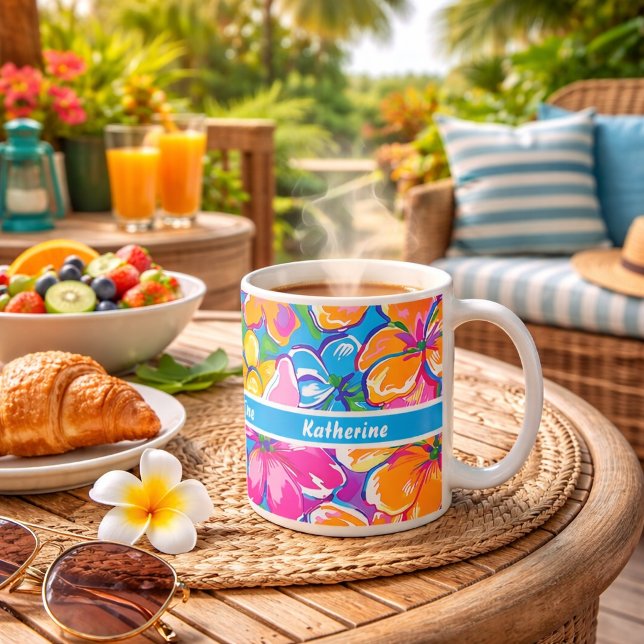 Colorful Tropical Floral Pattern Coffee Mug (Creator Uploaded)