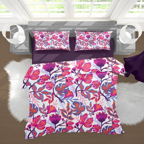 Colorful Tropical Floral Pattern Duvet Cover