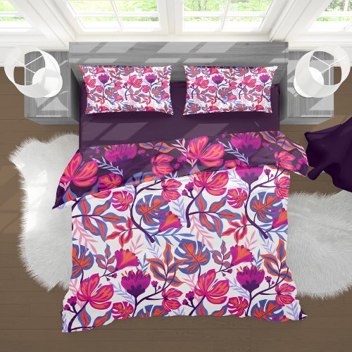 Colorful Tropical Floral Pattern Duvet Cover