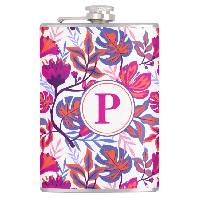 Colorful, Tropical Floral Pattern Flask (Front)