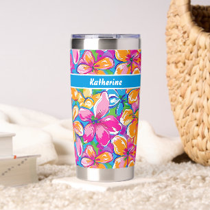 Colorful Tropical Floral Pattern Insulated Tumbler