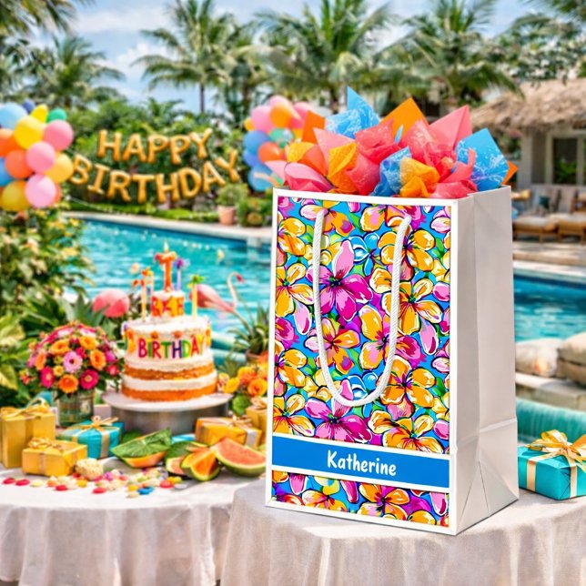 Colorful Tropical Floral Pattern Medium Gift Bag (Creator Uploaded)