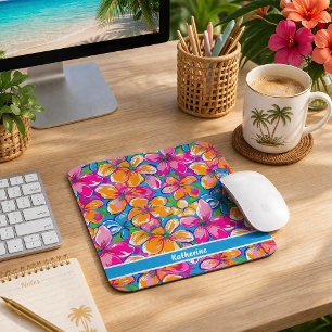 Colorful Tropical Floral Pattern Mouse Pad