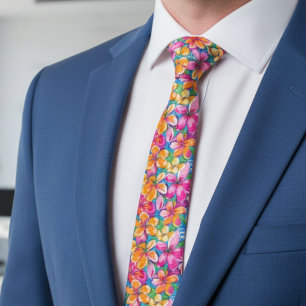 Colorful Tropical Floral Pattern Neck Tie