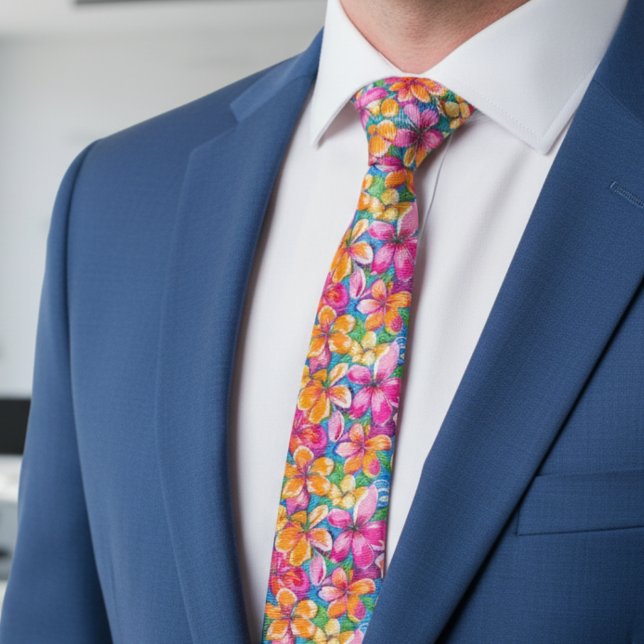 Colorful Tropical Floral Pattern Neck Tie (Creator Uploaded)