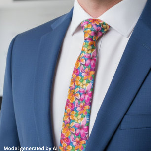 Colorful Tropical Floral Pattern Neck Tie