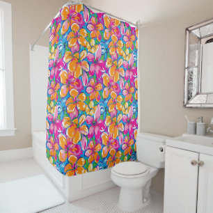 Colorful Tropical Floral Pattern Shower Curtain