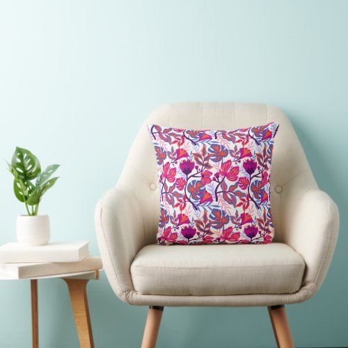 Colorful Tropical Floral Pattern Throw Pillow