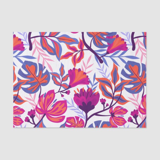 Colorful, Tropical Floral Pattern Tissue Paper (Front)