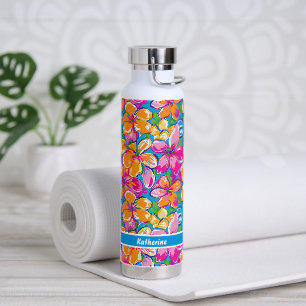Colorful Tropical Floral Pattern Water Bottle