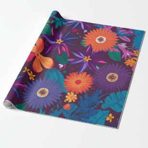 Colorful Tropical Floral Pattern with Bold Blooms Wrapping Paper