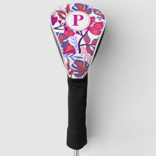 Colorful, Tropical Floral Pattern, Your Initial Golf Head Cover