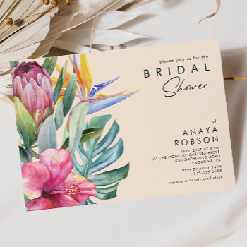 Colorful Tropical Floral | Peach Bridal Shower Invitation by SongbirdandSage at Zazzle