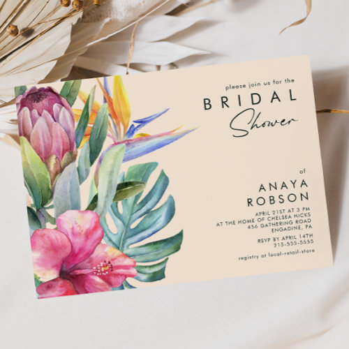 Colorful Tropical Floral | Peach Bridal Shower Invitation