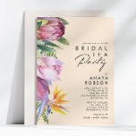 Colorful Tropical Floral | Peach Bridal Tea Party Invitation<br><div class="desc">This colorful tropical floral | peach bridal tea party invitation is perfect for your modern boho destination green, purple, peach bridal shower. Design features an elegant bouquet of classic beach watercolor greenery and flowers, including sage green eucalyptus, mauve and red protea, blush pink hibiscus, orange and blue bird of paradise,...</div>