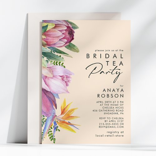 Colorful Tropical Floral  Peach Bridal Tea Party Invitation