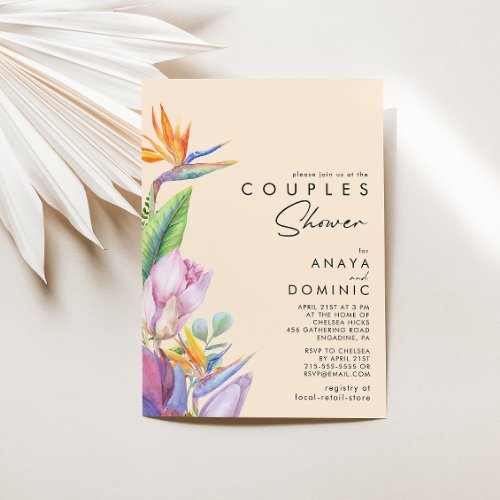 Colorful Tropical Floral  Peach Couples Shower Invitation