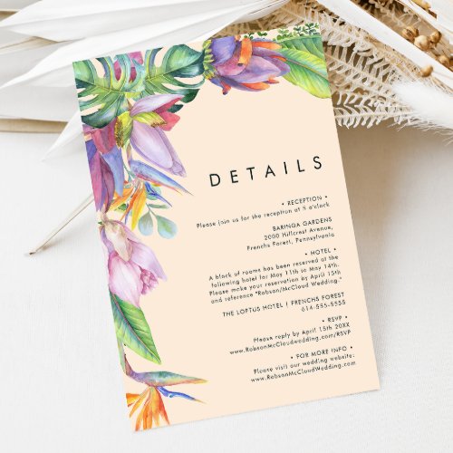 Colorful Tropical Floral  Peach Details Enclosure Card