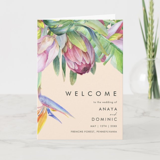 Colorful Tropical Floral | Peach Folded Wedding Program (Front)