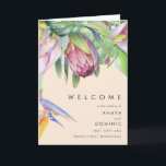 Colorful Tropical Floral | Peach Folded Wedding Program<br><div class="desc">This colorful tropical floral | peach folded wedding program is perfect for your modern boho destination, green, purple, peach wedding. Design features an elegant bouquet of classic beach watercolor greenery and flowers that may include sage green eucalyptus, mauve and red protea, blush pink hibiscus, orange and blue bird of paradise,...</div>
