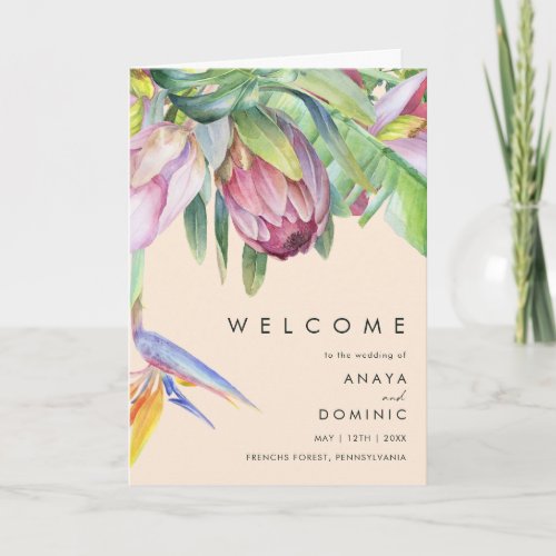 Colorful Tropical Floral  Peach Folded Wedding Program