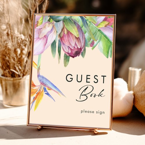 Colorful Tropical Floral  Peach Guest Book Sign