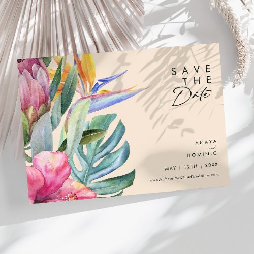 Colorful Tropical Floral  Peach Horizontal Save The Date