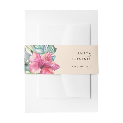 Colorful Tropical Floral  Peach Invitation Belly Band