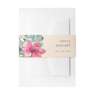 Colorful Tropical Floral Peach Invitation Belly Band
