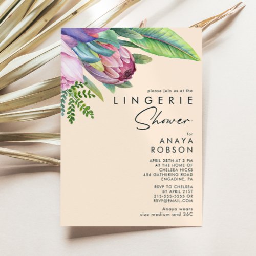 Colorful Tropical Floral  Peach Lingerie Shower Invitation