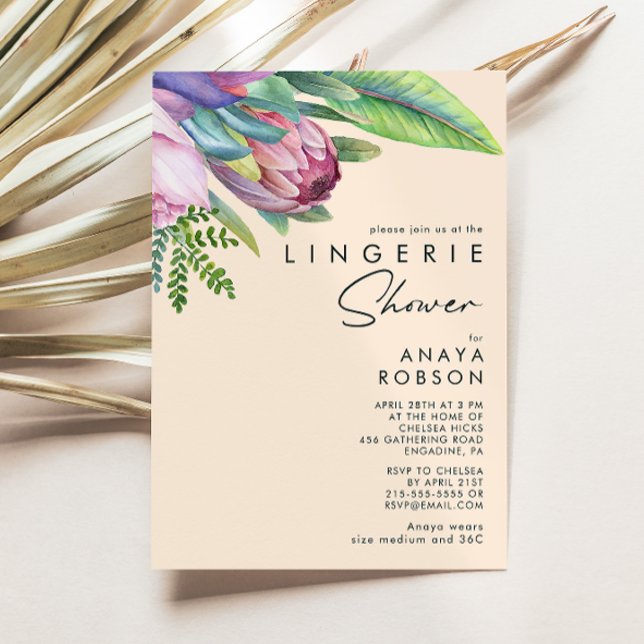 Colorful Tropical Floral | Peach Lingerie Shower Invitation (Creator Uploaded)