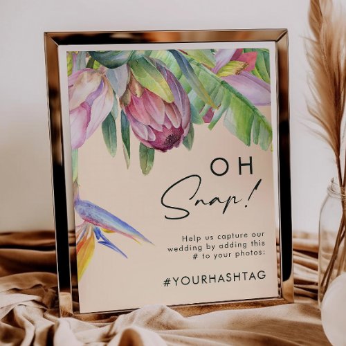 Colorful Tropical Floral  Peach Oh Snap Hashtag Poster