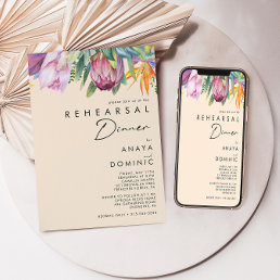Colorful Tropical Floral | Peach Rehearsal Dinner Invitation